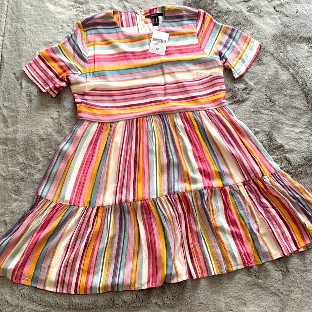 Forever 21 Striped Flounce-Hem Mini Dress